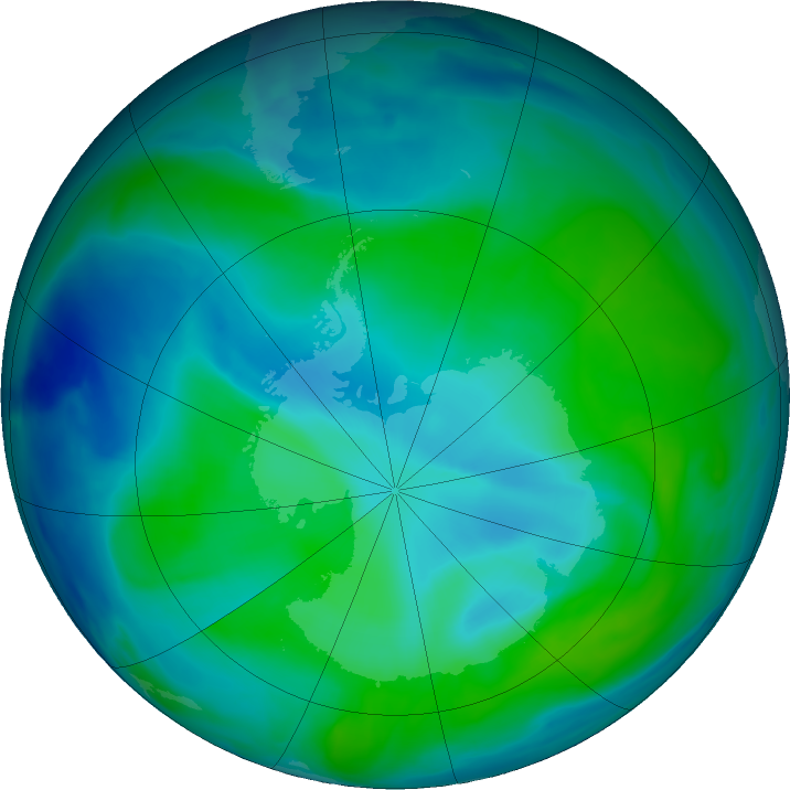 Antarctic ozone map for 27 December 2020